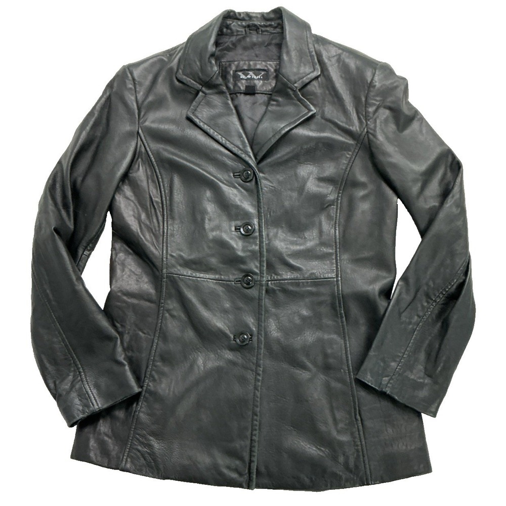 Winlit Genuine Leather Single Breasted Jacket Coat Women's Medium Black Pockets